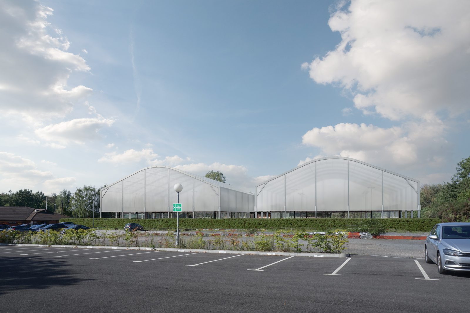 Padel Pairs courts viewed from the car park, CGI visualisation